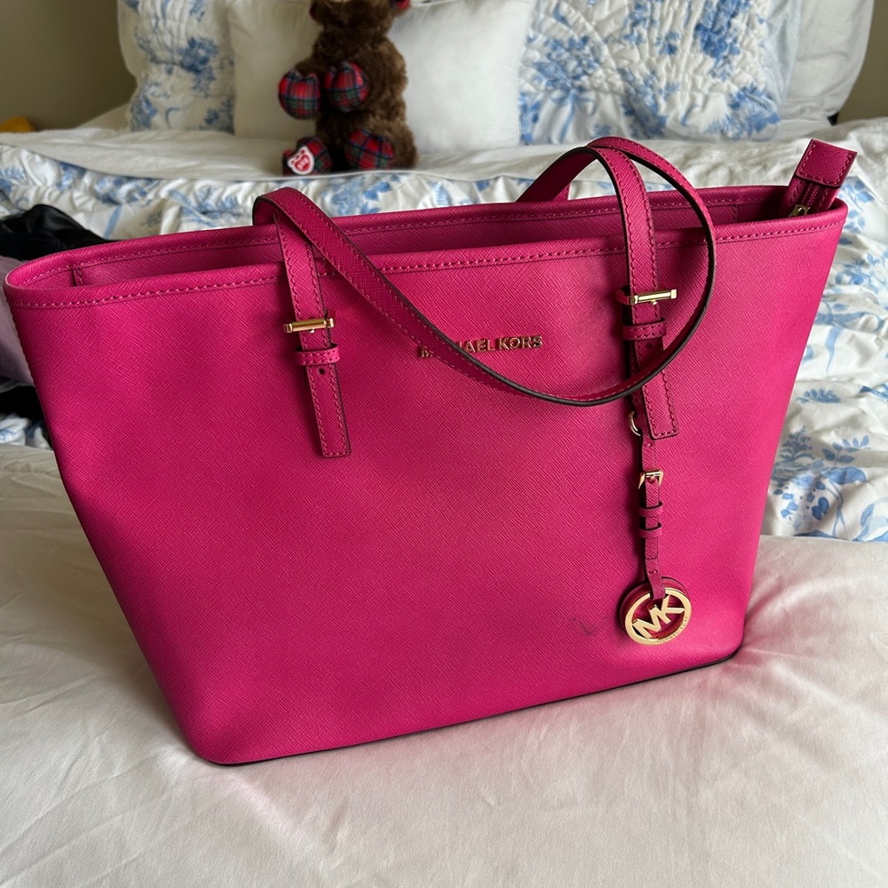 Michael Kors Fuchsia Tote with Gold Accents